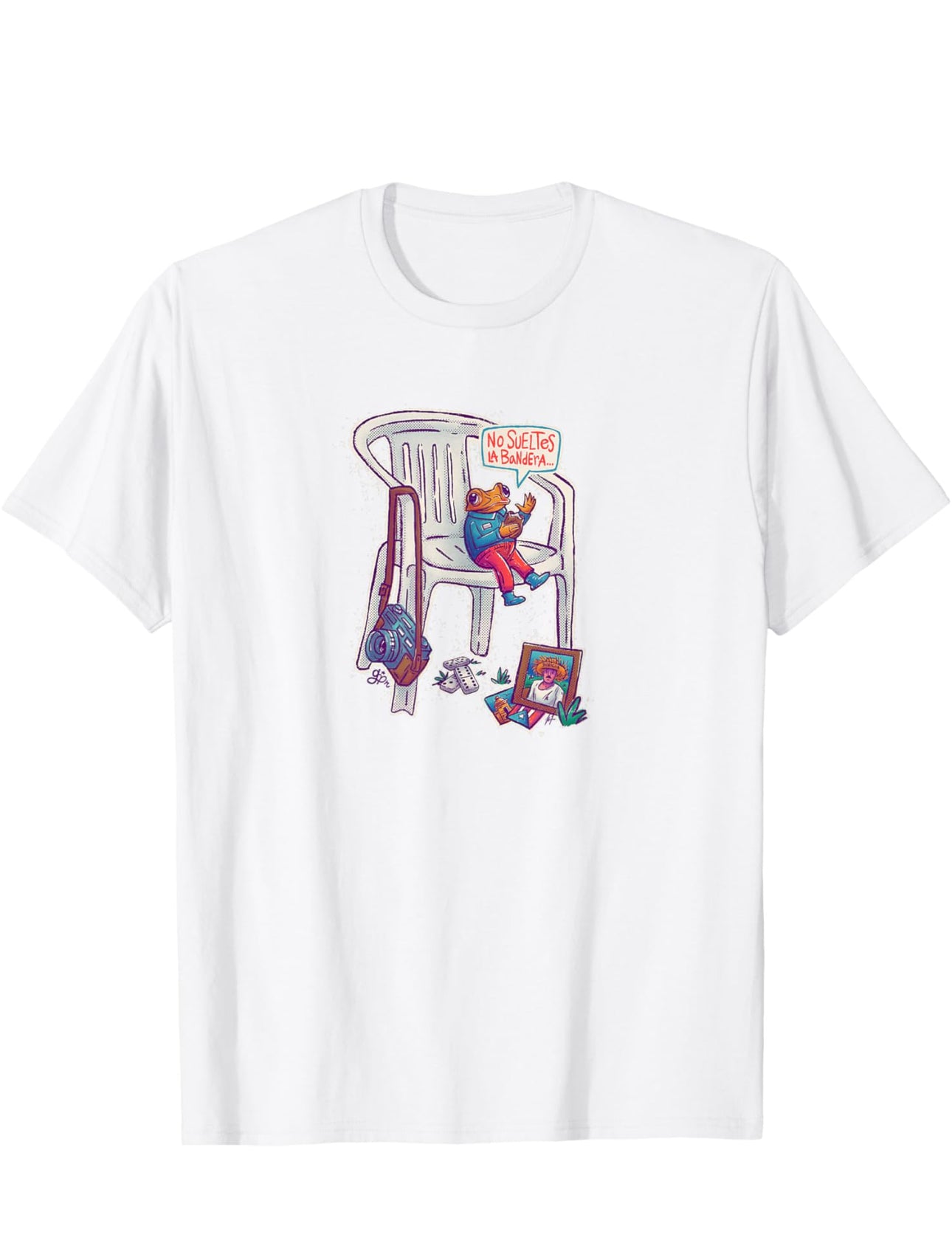 Camiseta Sillas Blancas Puerto Rico Sapo Concho Bandera Boricua, Blanco